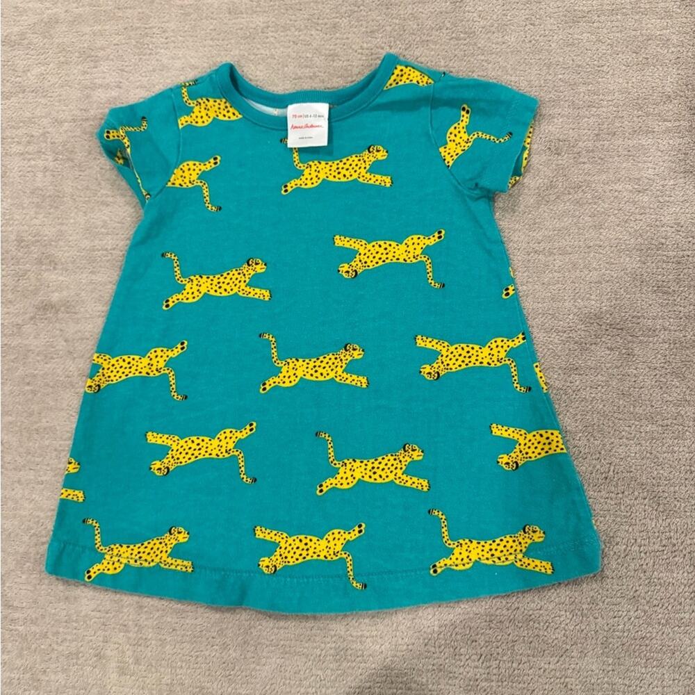 Hanna Andersson Girls' Teal Cheetah Print Summer Dress - Size 6-12 Months